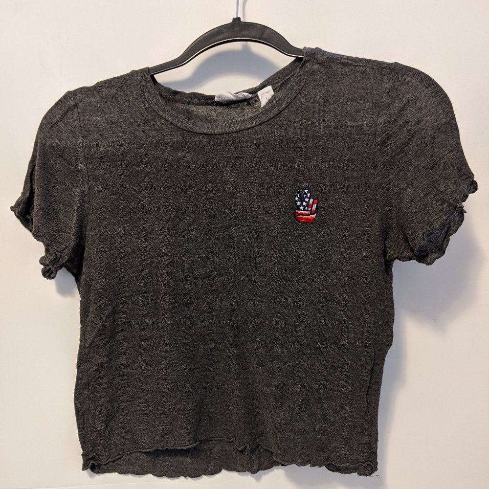Gray with Peace Patch Cropped Top | Full Tilt